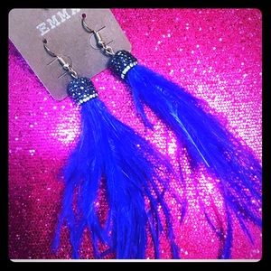 BRAND NEW- Blue crystal feather earrings
